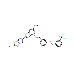 COc1cc(OCc2cccc(OCc3cccc(C(F)(F)F)c3)c2)c2cc(-c3cn4nc(OC)sc4n3)oc2c1 ZINC000653767502