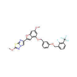 COc1cc(OCc2cccc(OCc3cccc(C(F)(F)F)c3F)c2)c2cc(-c3cn4nc(OC)sc4n3)oc2c1 ZINC000653663061