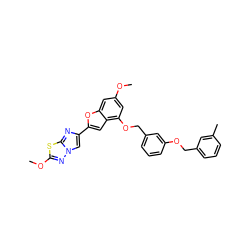 COc1cc(OCc2cccc(OCc3cccc(C)c3)c2)c2cc(-c3cn4nc(OC)sc4n3)oc2c1 ZINC000653666922