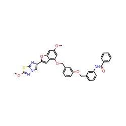 COc1cc(OCc2cccc(OCc3cccc(NC(=O)c4ccccc4)c3)c2)c2cc(-c3cn4nc(OC)sc4n3)oc2c1 ZINC000653673689