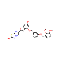 COc1cc(OCc2cccc(OCc3cccc(OC)c3OC)c2)c2cc(-c3cn4nc(OC)sc4n3)oc2c1 ZINC000653760508