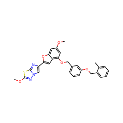 COc1cc(OCc2cccc(OCc3ccccc3C)c2)c2cc(-c3cn4nc(OC)sc4n3)oc2c1 ZINC000653769222