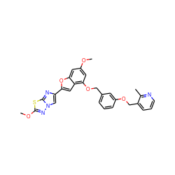 COc1cc(OCc2cccc(OCc3cccnc3C)c2)c2cc(-c3cn4nc(OC)sc4n3)oc2c1 ZINC000653678247