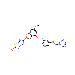 COc1cc(OCc2cccc(OCc3cncnc3)c2)c2cc(-c3cn4nc(OC)sc4n3)oc2c1 ZINC000653763471