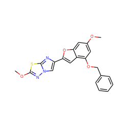 COc1cc(OCc2ccccc2)c2cc(-c3cn4nc(OC)sc4n3)oc2c1 ZINC000205914071