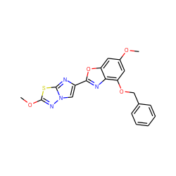 COc1cc(OCc2ccccc2)c2nc(-c3cn4nc(OC)sc4n3)oc2c1 ZINC000205904988