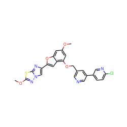 COc1cc(OCc2cncc(-c3ccc(Cl)nc3)c2)c2cc(-c3cn4nc(OC)sc4n3)oc2c1 ZINC000144521297