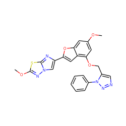 COc1cc(OCc2cnnn2-c2ccccc2)c2cc(-c3cn4nc(OC)sc4n3)oc2c1 ZINC000205663540