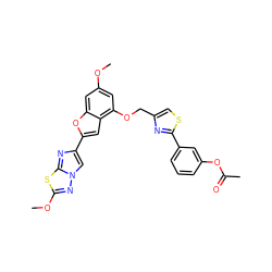 COc1cc(OCc2csc(-c3cccc(OC(C)=O)c3)n2)c2cc(-c3cn4nc(OC)sc4n3)oc2c1 ZINC000653662283