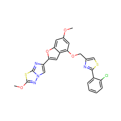 COc1cc(OCc2csc(-c3ccccc3Cl)n2)c2cc(-c3cn4nc(OC)sc4n3)oc2c1 ZINC000143128801