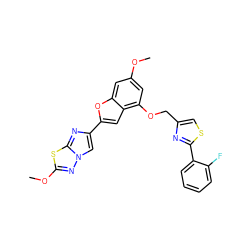 COc1cc(OCc2csc(-c3ccccc3F)n2)c2cc(-c3cn4nc(OC)sc4n3)oc2c1 ZINC000143145418