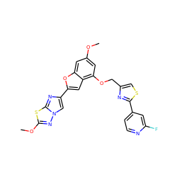 COc1cc(OCc2csc(-c3ccnc(F)c3)n2)c2cc(-c3cn4nc(OC)sc4n3)oc2c1 ZINC000653681808