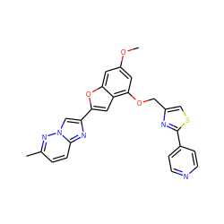 COc1cc(OCc2csc(-c3ccncc3)n2)c2cc(-c3cn4nc(C)ccc4n3)oc2c1 ZINC000223023091