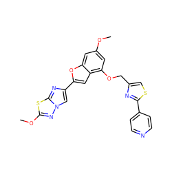 COc1cc(OCc2csc(-c3ccncc3)n2)c2cc(-c3cn4nc(OC)sc4n3)oc2c1 ZINC000143133004