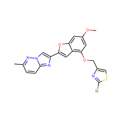 COc1cc(OCc2csc(Br)n2)c2cc(-c3cn4nc(C)ccc4n3)oc2c1 ZINC000223023259