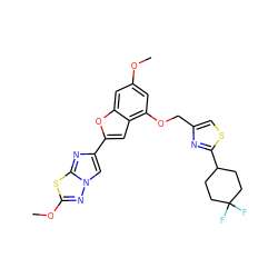 COc1cc(OCc2csc(C3CCC(F)(F)CC3)n2)c2cc(-c3cn4nc(OC)sc4n3)oc2c1 ZINC000205721961