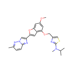 COc1cc(OCc2csc(N(C)C(C)C)n2)c2cc(-c3cn4nc(C)ccc4n3)oc2c1 ZINC000653668350