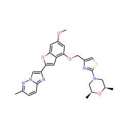 COc1cc(OCc2csc(N3C[C@H](C)O[C@H](C)C3)n2)c2cc(-c3cn4nc(C)ccc4n3)oc2c1 ZINC000653661721