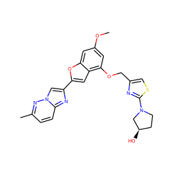 COc1cc(OCc2csc(N3CC[C@@H](O)C3)n2)c2cc(-c3cn4nc(C)ccc4n3)oc2c1 ZINC000653679176