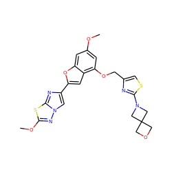 COc1cc(OCc2csc(N3CC4(COC4)C3)n2)c2cc(-c3cn4nc(OC)sc4n3)oc2c1 ZINC000205708122