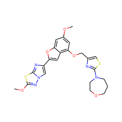 COc1cc(OCc2csc(N3CCCOCC3)n2)c2cc(-c3cn4nc(OC)sc4n3)oc2c1 ZINC000653666162