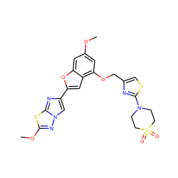 COc1cc(OCc2csc(N3CCS(=O)(=O)CC3)n2)c2cc(-c3cn4nc(OC)sc4n3)oc2c1 ZINC000653666166