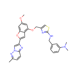 COc1cc(OCc2csc(NCc3cccc(N(C)C)c3)n2)c2cc(-c3cn4nc(C)ccc4n3)oc2c1 ZINC000653665230