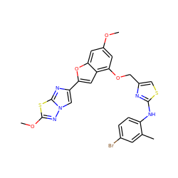 COc1cc(OCc2csc(Nc3ccc(Br)cc3C)n2)c2cc(-c3cn4nc(OC)sc4n3)oc2c1 ZINC000205714374