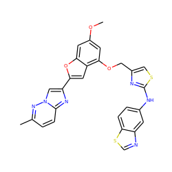 COc1cc(OCc2csc(Nc3ccc4scnc4c3)n2)c2cc(-c3cn4nc(C)ccc4n3)oc2c1 ZINC000653668351