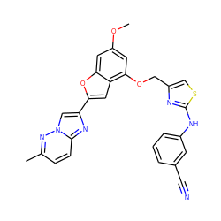 COc1cc(OCc2csc(Nc3cccc(C#N)c3)n2)c2cc(-c3cn4nc(C)ccc4n3)oc2c1 ZINC000653672747