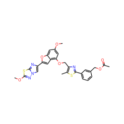 COc1cc(OCc2nc(-c3cccc(COC(C)=O)c3)sc2C)c2cc(-c3cn4nc(OC)sc4n3)oc2c1 ZINC000653675512