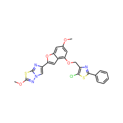 COc1cc(OCc2nc(-c3ccccc3)sc2Cl)c2cc(-c3cn4nc(OC)sc4n3)oc2c1 ZINC000205683235