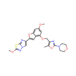 COc1cc(OCc2nc(N3CCOCC3)oc2C)c2cc(-c3cn4nc(OC)sc4n3)oc2c1 ZINC000143240662