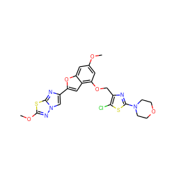 COc1cc(OCc2nc(N3CCOCC3)sc2Cl)c2cc(-c3cn4nc(OC)sc4n3)oc2c1 ZINC000143212403