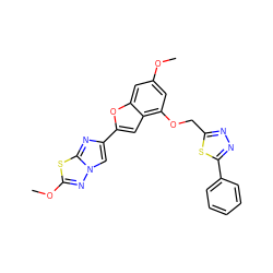 COc1cc(OCc2nnc(-c3ccccc3)s2)c2cc(-c3cn4nc(OC)sc4n3)oc2c1 ZINC000205762979