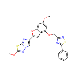 COc1cc(OCc2nsc(-c3ccccc3)n2)c2cc(-c3cn4nc(OC)sc4n3)oc2c1 ZINC000205762953