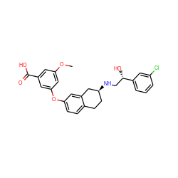 COc1cc(Oc2ccc3c(c2)C[C@@H](NC[C@H](O)c2cccc(Cl)c2)CC3)cc(C(=O)O)c1 ZINC000040848131