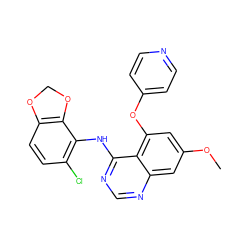 COc1cc(Oc2ccncc2)c2c(Nc3c(Cl)ccc4c3OCO4)ncnc2c1 ZINC000037858294