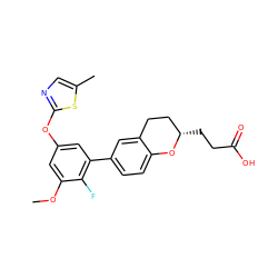 COc1cc(Oc2ncc(C)s2)cc(-c2ccc3c(c2)CC[C@H](CCC(=O)O)O3)c1F ZINC001772574648