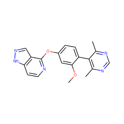 COc1cc(Oc2nccc3[nH]ncc23)ccc1-c1c(C)ncnc1C ZINC000144810117