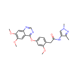 COc1cc(Oc2ncnc3cc(OC)c(OC)cc23)ccc1CC(=O)Nc1cn(C)nc1C ZINC000084632819