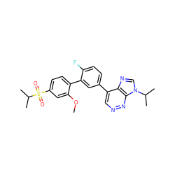 COc1cc(S(=O)(=O)C(C)C)ccc1-c1cc(-c2cnnc3c2ncn3C(C)C)ccc1F ZINC000230816072