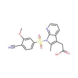 COc1cc(S(=O)(=O)n2c(C)c(CC(=O)O)c3cccnc32)ccc1C#N ZINC000117592651