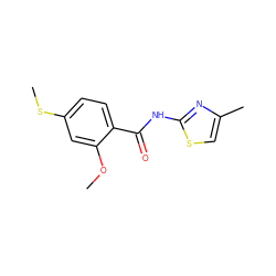 COc1cc(SC)ccc1C(=O)Nc1nc(C)cs1 ZINC000003422762