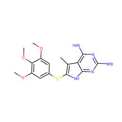 COc1cc(Sc2[nH]c3nc(N)nc(N)c3c2C)cc(OC)c1OC ZINC000045358625