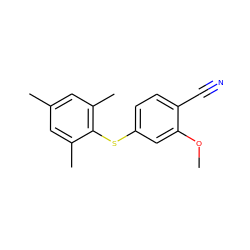 COc1cc(Sc2c(C)cc(C)cc2C)ccc1C#N ZINC000040873034