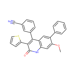 COc1cc2[nH]c(=O)c(-c3cccs3)c(-c3cccc(C#N)c3)c2cc1-c1ccccc1 ZINC000168213710