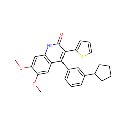 COc1cc2[nH]c(=O)c(-c3cccs3)c(-c3cccc(C4CCCC4)c3)c2cc1OC ZINC000168150896