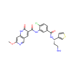 COc1cc2[nH]c(=O)c(C(=O)Nc3cc(C(=O)N[C@@H](CCN)c4ccsc4)ccc3Cl)cc2cn1 ZINC000144909309