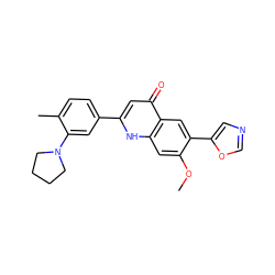 COc1cc2[nH]c(-c3ccc(C)c(N4CCCC4)c3)cc(=O)c2cc1-c1cnco1 ZINC000013487601